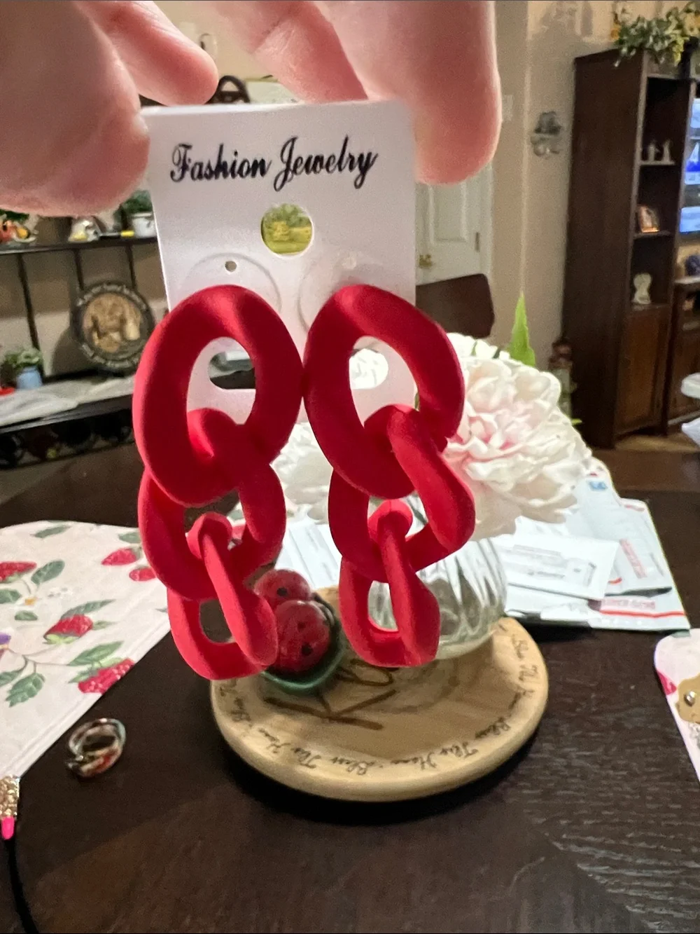 New Fashion Jewelry Bright Red Chain-Link Drop Earrings
